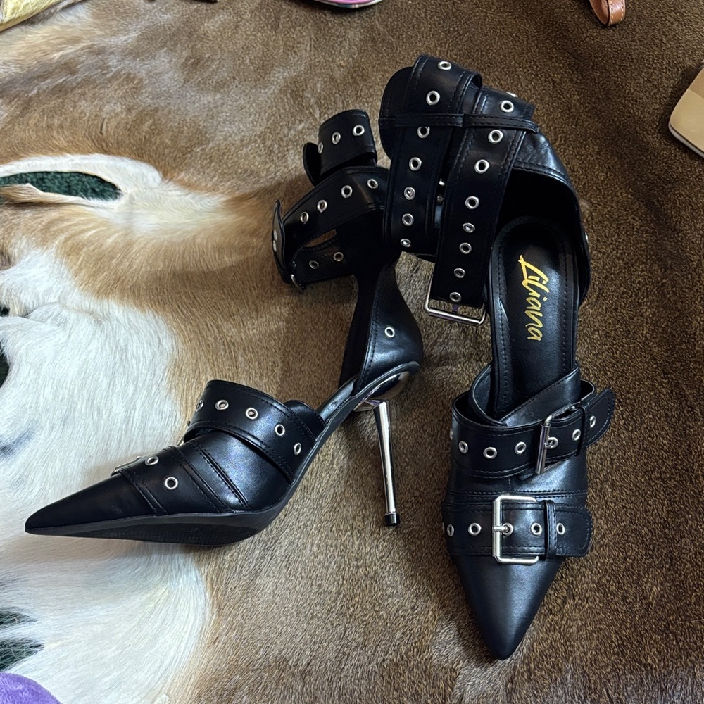Liliana Black Buckle Stiletto Heels